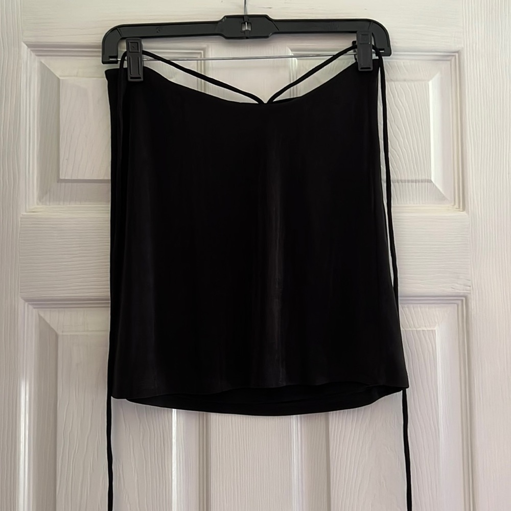 Black Tie-Waist Stretchy Silky Mini Skirt
